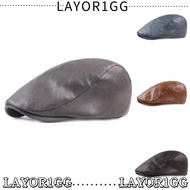 LAYOR1GG Beret Hat, Adjustable Button Solid Color Painter Cap, Vintage PU Leather Newsboy Caps Women
