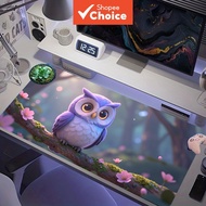 Cute 3D Purple Owl Mossy Tree Branch Pink Cherry Blossom Dreamy Forest Bokeh Extended Gaming Mouse P