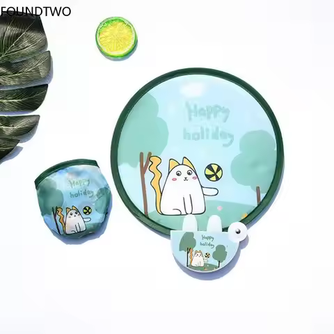 Portable Cartoon Folding Fan Kawaii Creative Foldable Fan Cool Summer Hand Fan Flying Disk Pocket Cl
