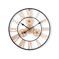 鐵製設計時鐘 雙色黑針齒輪60cm 台製機芯 羅馬數字 鐵藝鐘 簡約