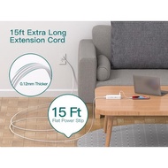 Extension Cord 15 ft - Power Strip Surge Protector, Flat Plug with 6 AC Outlet Extender 3 USB Ports 