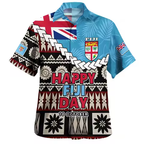 Harajuku 3D Printed Philippines Fiji Flag Emblem Rugby Shirts HAPPY FIJI DAY Graphic Short Shirts Fo