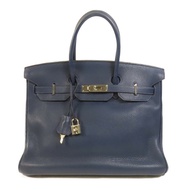HERMES Clemence皮革Birkin 35銀扣手挽袋Bleu Nuit