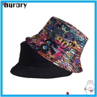 AURORY Beach Fishing Hat, Double-side Sun Protective Bucket Hat, Fashion 80s 90s Breathable Print Ca
