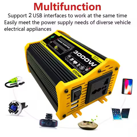 3000W Car Inverter DC 12V To AC 110/220V Dual USB Car Voltage Transformer Modified Sine Wave Smart I
