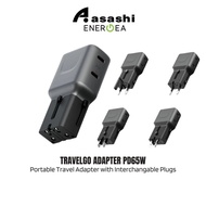 Energea TravelGo Adapter PD65W 2C 65W - 2C Ultra Portable Travel Adapter with Interchangeable Plugs