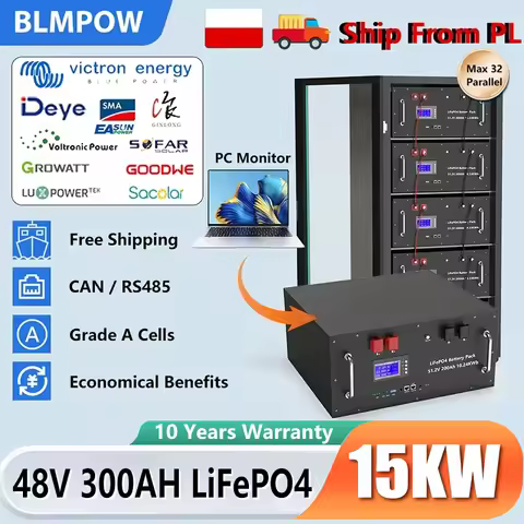 LiFePO4 48V 300AH 15KWH Battery 51.2V 100AH 200AH Lithium Solar Battery 6000+ Cycles With 16S 200A B