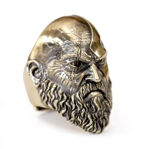 Huge Brass God Of War Kratos Biker Ring Punk Jewelry BK429 Open US Size 8~15