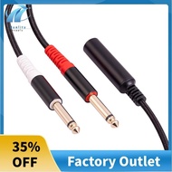 1Pcs 6.35mm 1/4 Inch Stereo TRS Female to 2 Dual 6.35mm Mono TS Male Y Splitter Cable Audio Adapter Cable