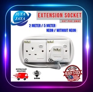2METER/5METER 2GANG Extension Box 13A Switch Socket with Neon C/W 40/0.16 WIRE + 3PIN Plug Top (SIRI