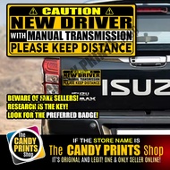 Magnetic Car Sticker (10 x 4 inches - Series 01) NEW DRIVER WITH MANUAL TRANSMISSION Waterproof