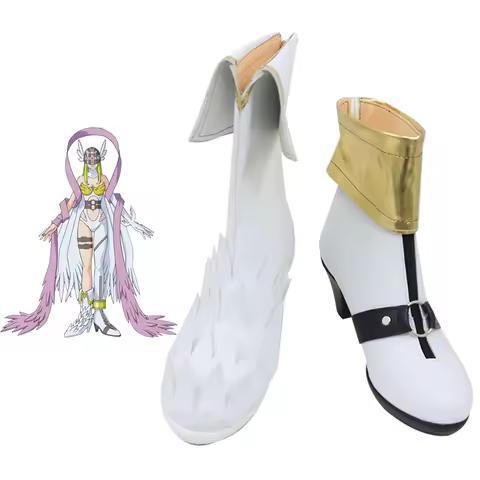 Digimon Adventure Archangel Angel Angewomon Cosplay Shoes Anime White Short Heeled Boots C006