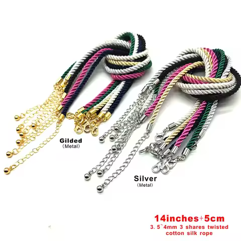 3 Pcs/lot 3.5~ 4mm Fashion 3 Shares Silk Cord Necklace DIY Adjustable Gold Silver Color Rope Choker 