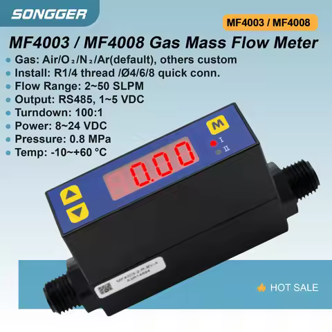 MF4003 MF4008 Inline Digital Gas Mass Flow Meter and Micro Mass Flow Controller 2-50 SLPM 8-24VDC fo