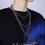 GG869 Retro Multi-layer Punk Cross Pendant Necklace Hip Hop Men Women