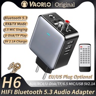 VAORLO ต้นฉบับ H6บลูทูธ5.3ตัวรับเครื่องส่งสัญญาณเสียง3.5Mm Aux/r L Rca/u-Disk/tf/usb ชาร์จ5V2.1A/6.5 Micrphone ร้องเพลง EQ เสียงเอฟเฟกต์ตัวรับสัญญาณ WiFi เพลง HIFI Lossless สเตอริโอสำหรับทีวีลำโพง PC เครื่องขยายเสียงปลั๊ก EU/US