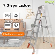 OKURA 6 Step / 7 Step Single Side Ladder MULTI-PURPOSE HOUSEHOLD Aluminium Folding Ladder Tangga Lip