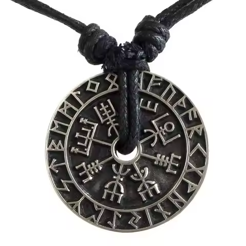Vintage Viking Rune Compass Pendant Necklace High Quality Metal Pagan Amulet for Men Accessories Nec