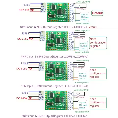 DC 5V 12V 24V 8CH Multifunction RS485 Remote IO 2.54mm Pin Core Board Modbus Rtu Master-slave Digita