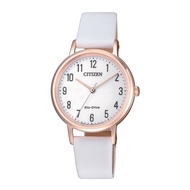 Citizen Eco-Drive EM0579-14A Analog Solar White Leather Strap Women Watch