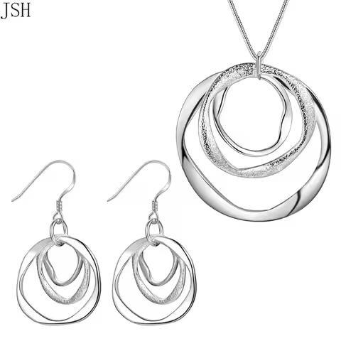 Wholesale 925 Sterling silver Necklace Earring jewelry set fashion charm circel for women lady weddi