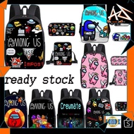 MALAYSIA UP📣 Among Us Three-piece  Pencil Case Peripheral Middle School Pupils Backpack Satchel Pen 
