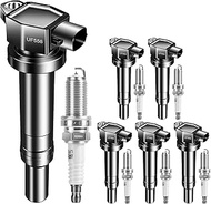Set of 6 Ignition Coil Packs & Spark Plugs Replaces UF558 6708 Compatible with Hyundai for Santa Fe 