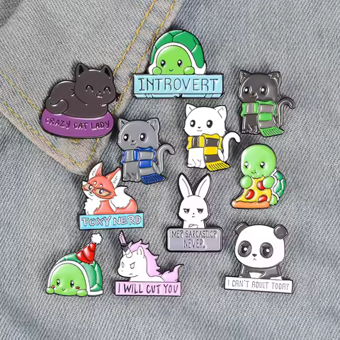 Animal Enamel Pin Collections Scarf Cat Bunny Panda Fox Tortoise Badge Jewelry Brooches Shirt Lapel 