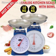 ☎❍Kitchen Scale 10/30kg Measuring Analog Spring Balance With Bowl/Penimbang Dapur