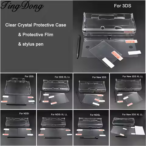 1Set Clear Crystal Protective Case dustproof film stylus pen For NDSL NDSi XL 2DS 3DS XL New 2DS 3DS