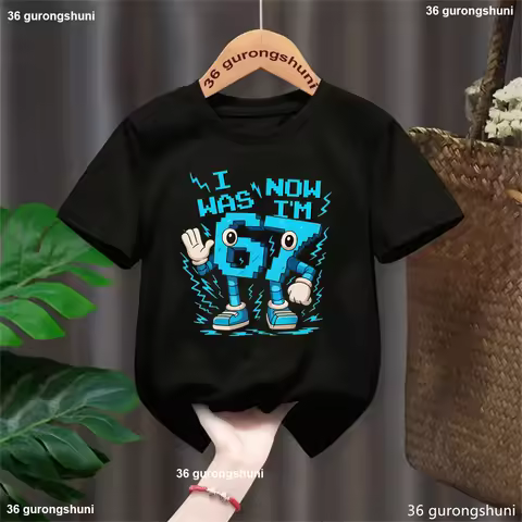 Italian Brainrot I Was 6 Now I Am 7 67meme Printed T Shirt Girls/Boys 7th Birthday Gift T-Shirt Funn