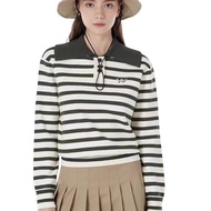 A. P.c. 2024กอล์ฟแท้เกาหลีใต้23ฤดูใบไม้ร่วงกางเกงเล่นกอล์ฟ Apc ของผู้หญิงแขนยาวมีปกลายทางเสื้อลำลองเ