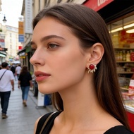 JN Trendy Red Gemstones Fire Works Studs Earrings Accessory Perfect For Any Occasion