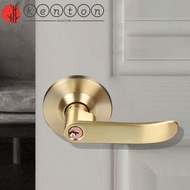 KENTON Door Lock Lever, Interior Reversible Satin Brass Finish Privacy Door Handle, Straight Lever with Round Trim Easy To Install Hardware Lockset For Left/Right Handed