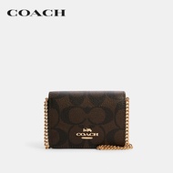 COACH ที่ใส่การ์ดรุ่น Mini Wallet On A Chain In Signature Canvas สีน้ำตาล 6650  IMAA8