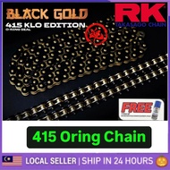 100% RK COLOUR CHAIN (ORING) 415 - 132L RANTAI MOTORSIKAL WARNA EMAS HITAM BLACK + GOLD EX5 LC135 Y1