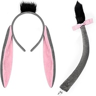 2pcs Donkey Costume Set for Halloween - Includes Ears Headband & Tail - Animal Dress Up Party Outfit