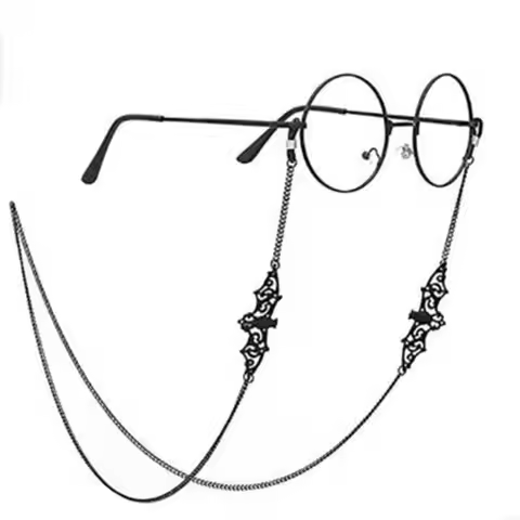 M6CD Gothic Black Glasses Chain with Bat and Spiders Accent for a Mysterious Look for Party Celebrat