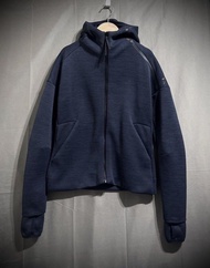 Adidas ZNE 快速拉鍊立體剪裁太空棉連帽運動外套 深藍灰  hoodie 女 M