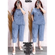 Jeans Suit Embroidered DenimSnow Code 11345 Jumbo 3L LD110 PJ60 Live Buttons Short Sleeves Pants 7/s