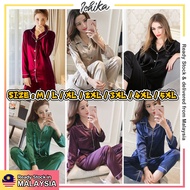 [MYSIA READY STOCK][M-2XL][PANDORA Silk Satin Pajamas Set Unisex Long Sleeve Sleepwear Baju Tidur wa