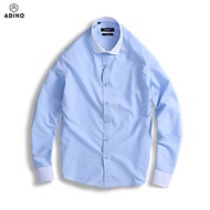 Áo sơ mi nam màu xanh nhạt phối màu cổ áo tay áo ADINO vải nến lụa sợi sồi modal dáng công sở slimfi