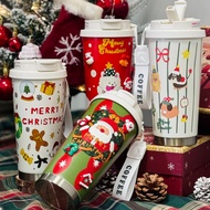 Tumbler Krismas 2025, Korean Ins Comel, 500ml Tahan Panas Sejuk, Straw & Lid - Hadiah
