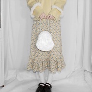 黃底碎花 彈力針織提花魚尾A字半身裙子 新中式中秋春節改良長裙