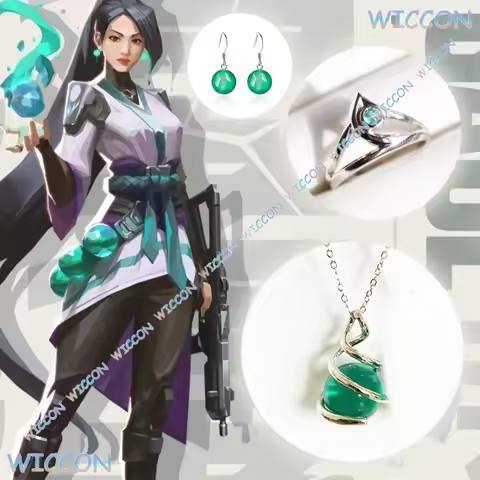 Anime Game Character Valorant Sage Jett Cosplay Set Sacred Necklace Earrings Ring Accessories Silver