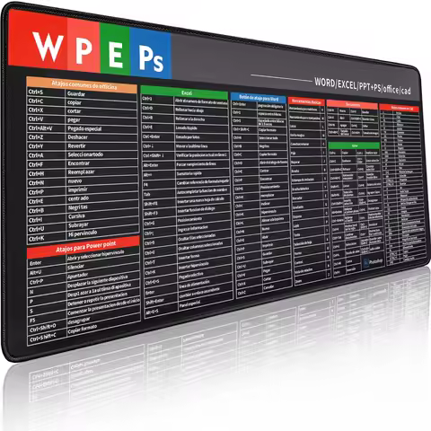 Spanish Shortcuts Mouse Pad - Large Keyboard Desk Mat for Office & Design | Word/Excel/PPT/Photoshop