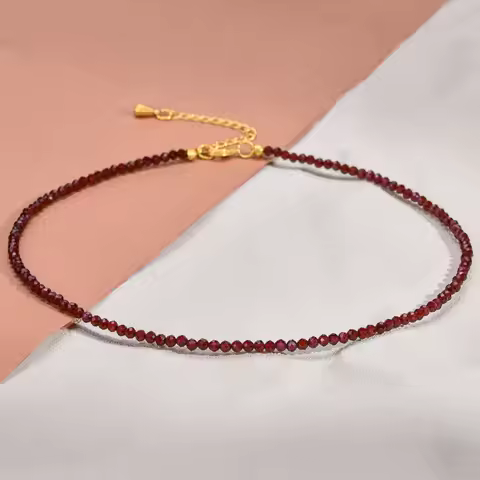 Fashion Style Theme Adjustable Garnet Choker 3mm Faceted Stone Necklace Dainty Minimalist Women's Je