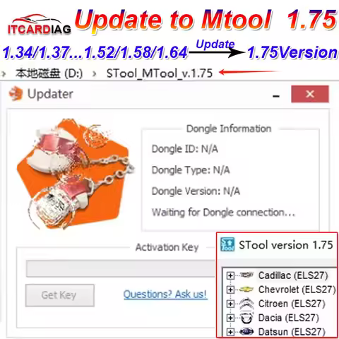 V1.64/1.58/1.52...etc Mtool Update to 1.75 Mtool Mileage Adjustment Programmer Tool update for Versi