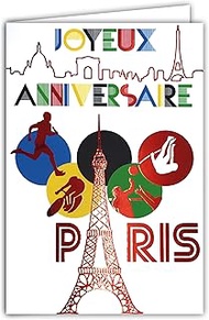 AFIE 65-1421 Happy Birthday Paris Eiffel Tower Card in Glossy Red with Envelope 12 x 17.5 cm Race Re