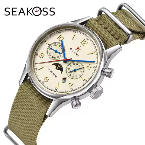 SEAKOSS 40mm Men's Watch ST1654 Movement Automatic Mechanical Wristwatch 1963 Vintage Calendar Month